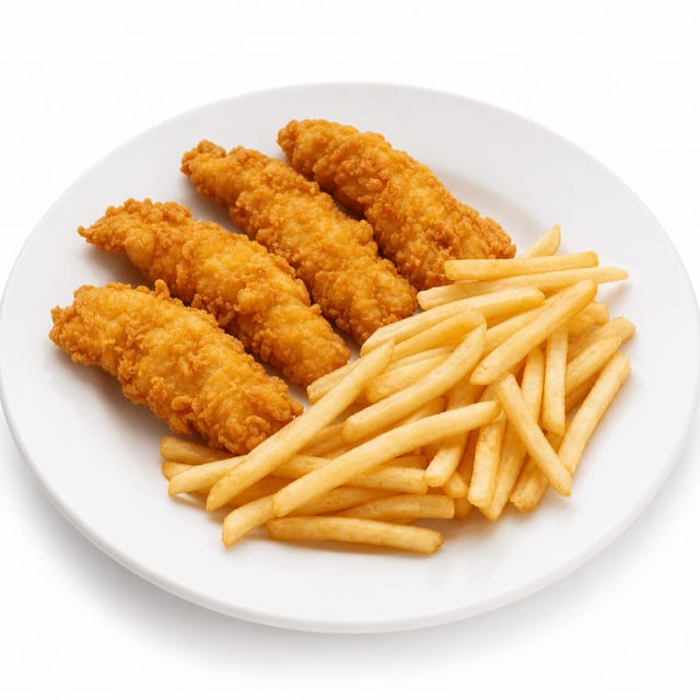 Kids Four Chicken Fingers with Fries.